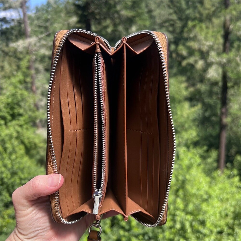 COACH Long Zip-Around Brown Pebble Leather Wallet with Silver Hardware AUTHENTIC - Picture 5 of 12